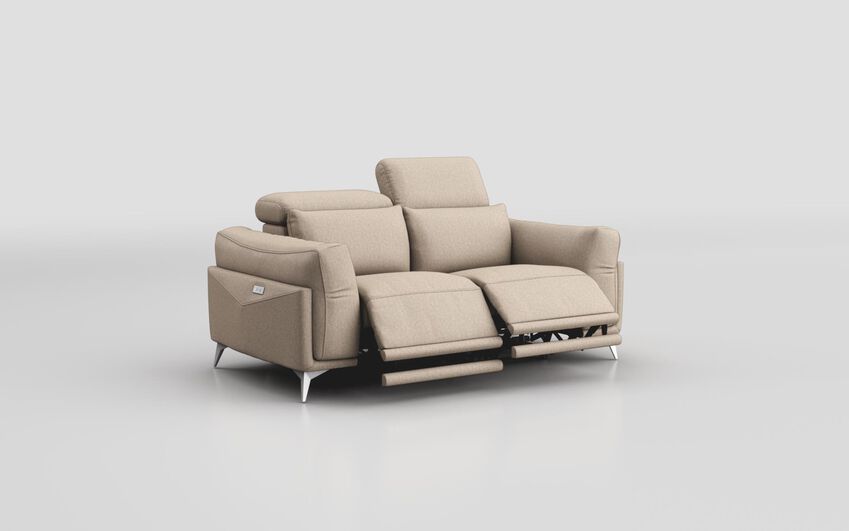 Cream Fabric Gattolino 2 Seater Power Recliner Sofa with Manual Head Tilt