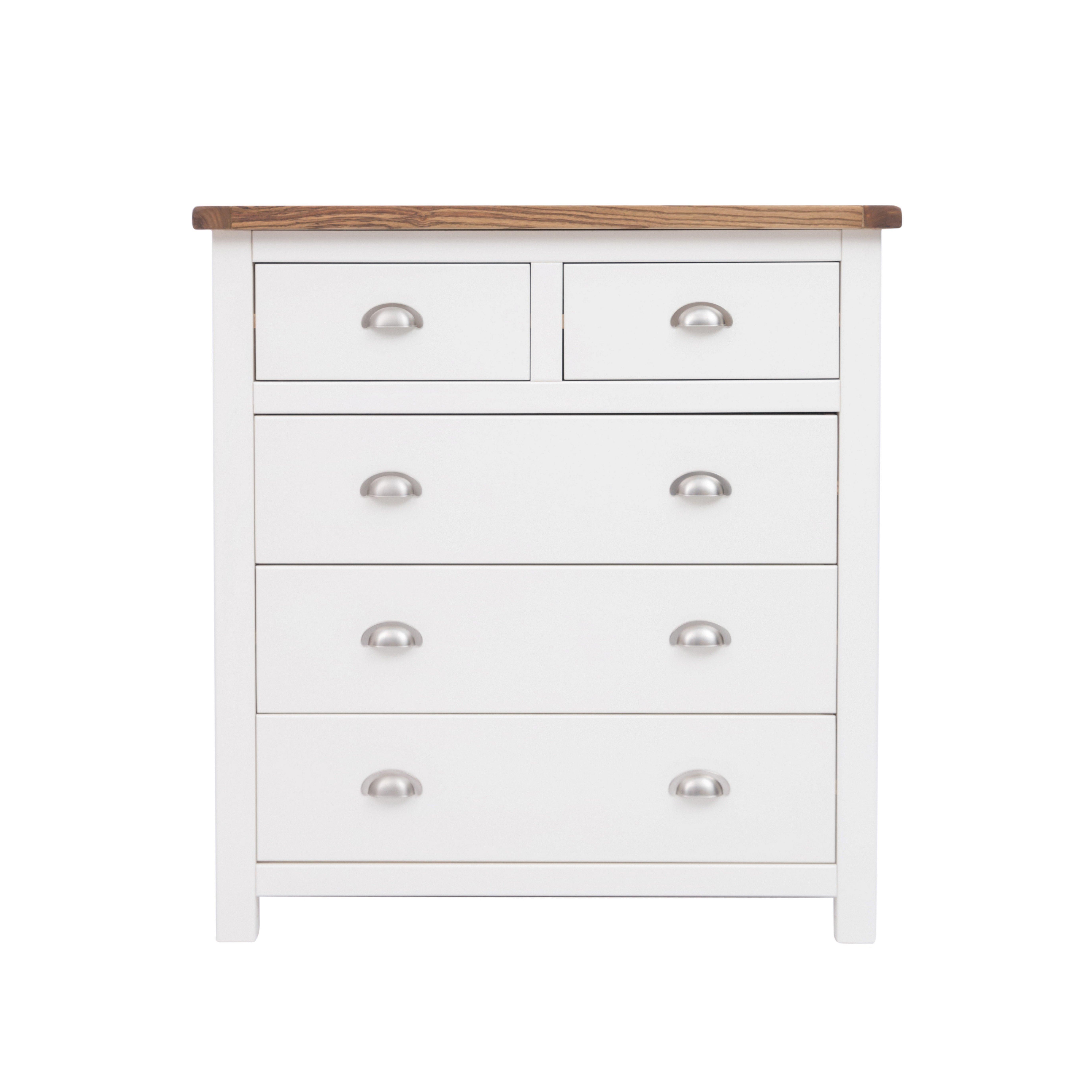 Cabinet Bits Lovere 5 Drawer Chest of Drawers Chrome Cup Handle in Off-White