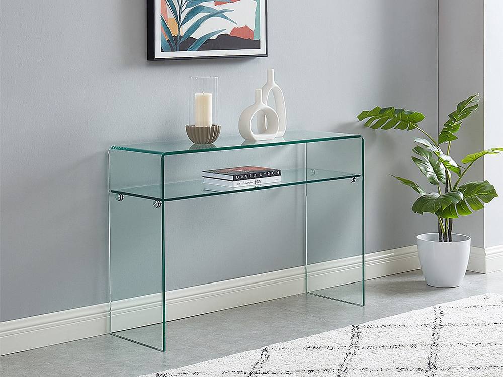 Vente-unique 1 - Compartment Console - Tempered Glass - Transparent - STILEOS in Clear