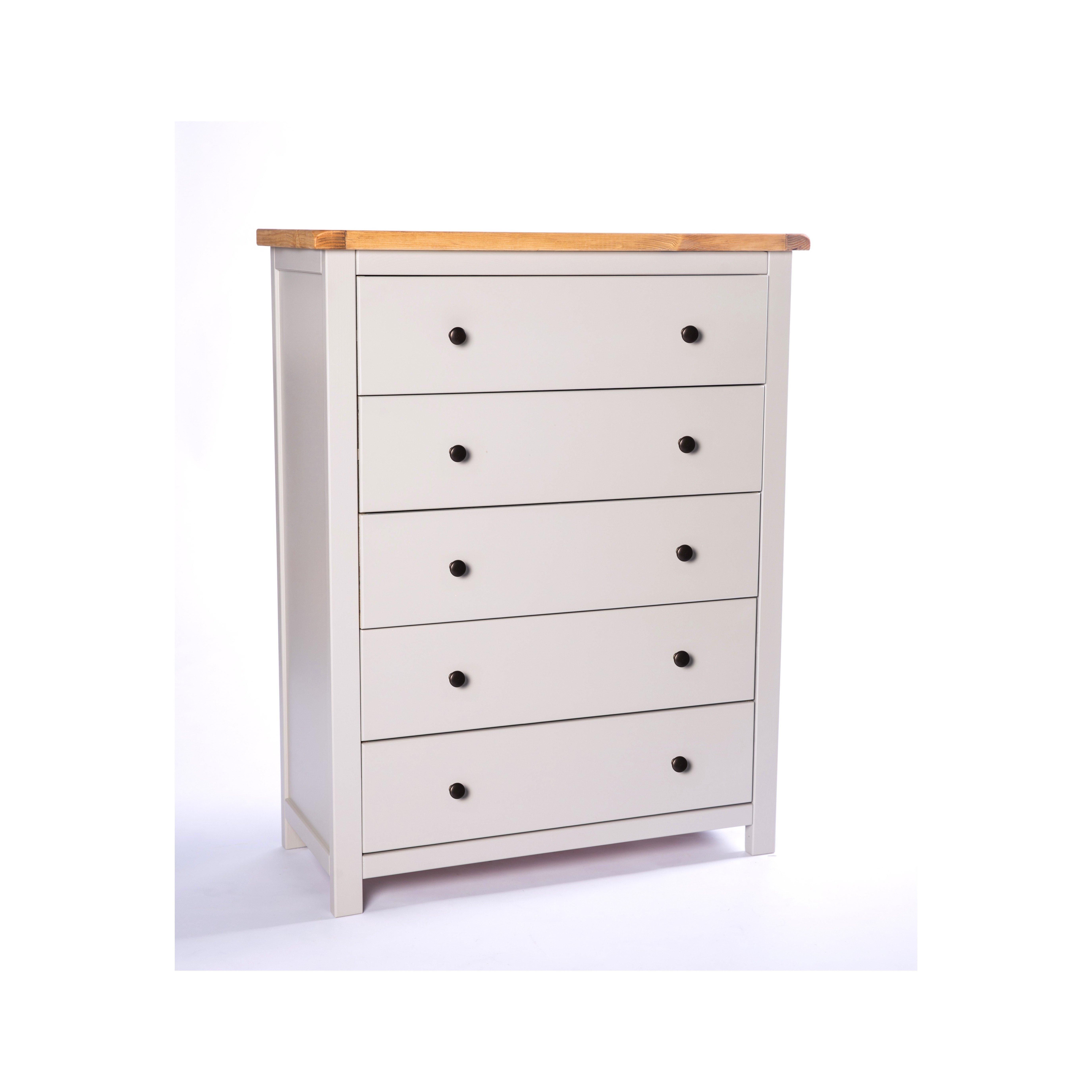 Cabinet Bits Argenta 5 Drawer Chest of Drawers Brass Knob in Light Grey