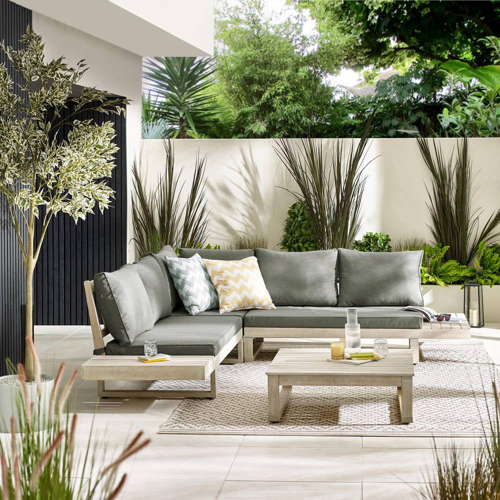 FurnitureboxUK Brisa Solid Wood 5 Seat Outdoor Sofa Set in Off-White