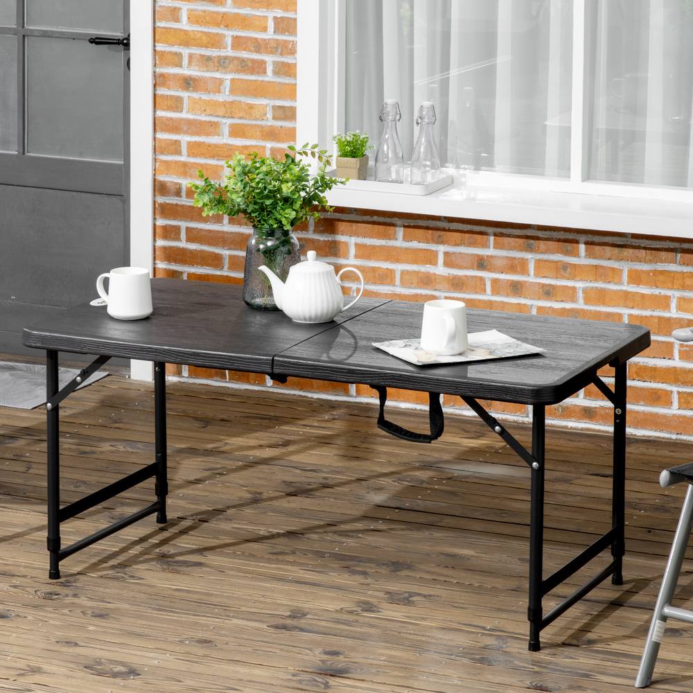 OUTSUNNY Foldable Outdoor Dining Table for 4, Height Adjustable Steel Legs in Dark Grey