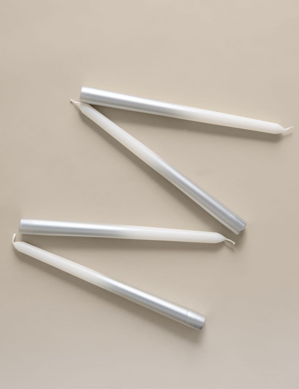 M&S Set of 4 Metallic Ombre Dinner Candles Silver Mix