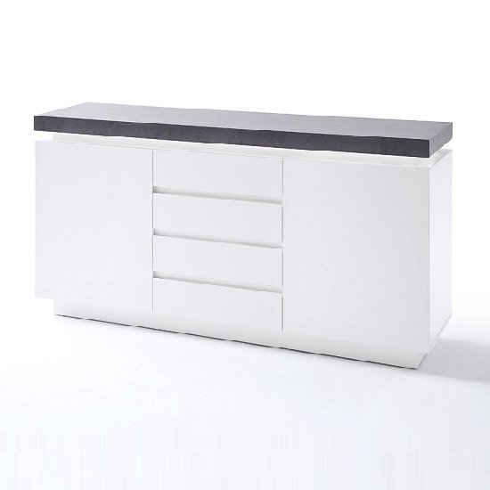 Mentis Sideboard With LED In Matt White Concrete And 4 Drawers