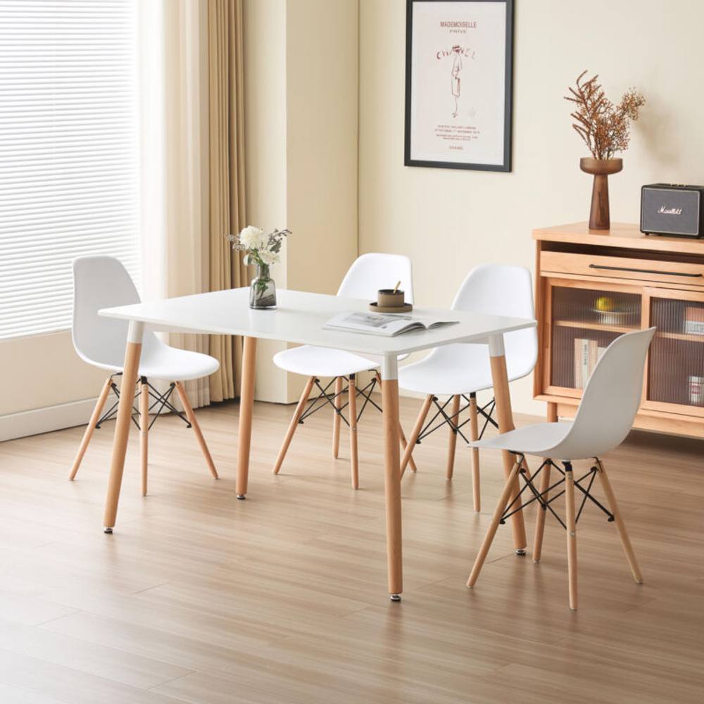 Comfy Living Ltd 5 Piece Dining Set With White Wooden Top & 4 White Chairs With Metal Detailing