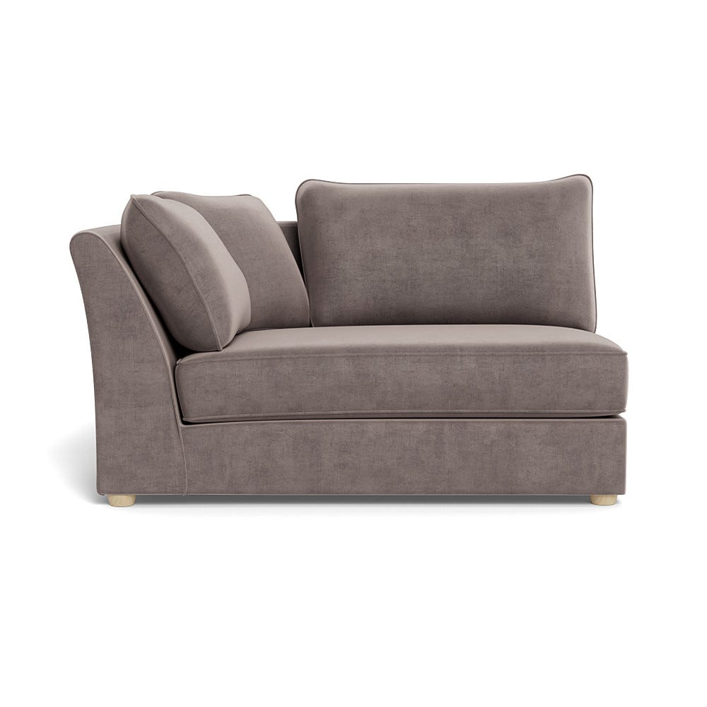 Heal's Tailor Large Curved Left Hand Facing Corner Unit Smart Luxe Velvet Mushroom Natural Feet