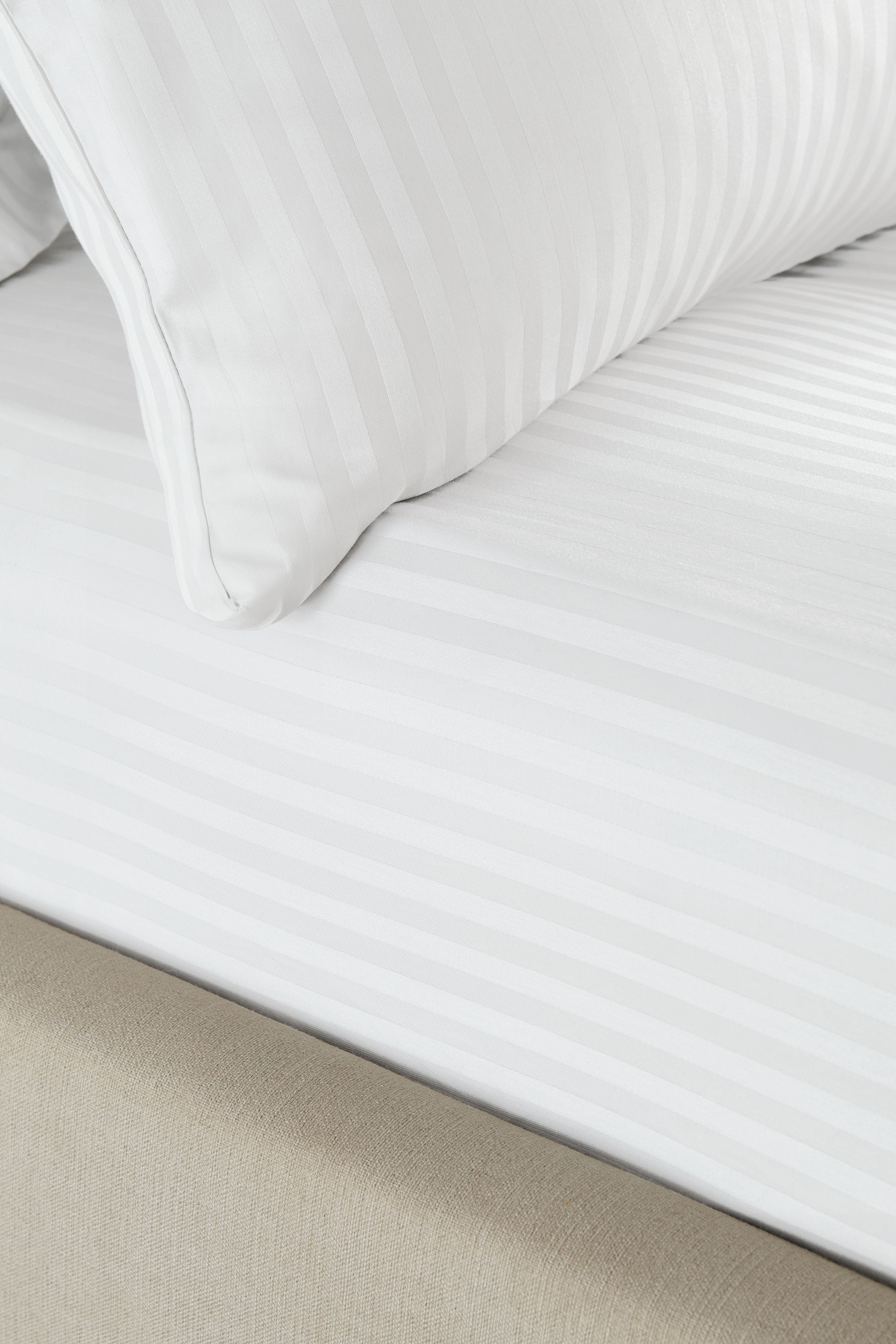 Catherine Lansfield 'Satin Stripe 300 Thread Count' 30cm Depth Sheets in White | Size: Super King Fitted