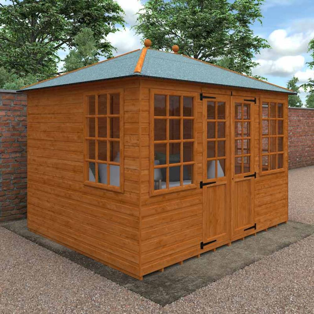 Buttercup Farm 10 x 8 Feet Georgian Pyramid 12mm Shed - Solid Wood/Softwood/Pine in Burnt Orange 3