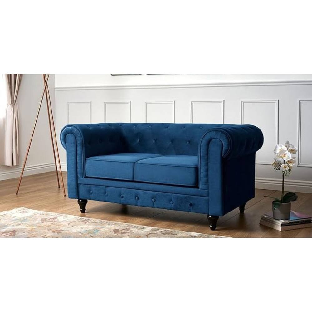 Bliss Furniture Velvet Chesterfield 2 Seater Sofa in Blue