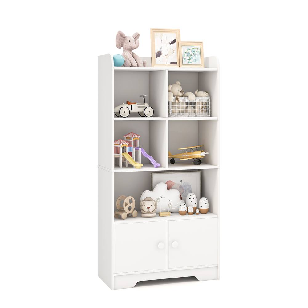 Costway 120cm Wooden Bookcase 4-Tier Bookshelf Freestanding Storage Cabinet Display Organizer in White