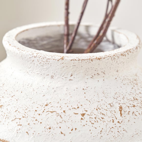 Ribbed White Wash Fibrestone Decorative Vase 2