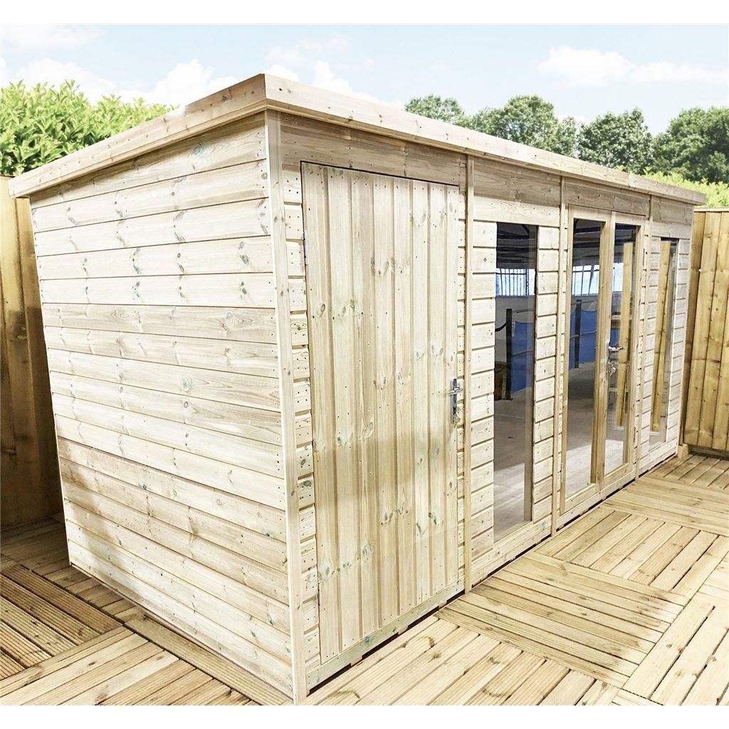 Marlborough 12 x 10 COMBI Pressure Treated Pent Summerhouse with Side Shed in Natural 2