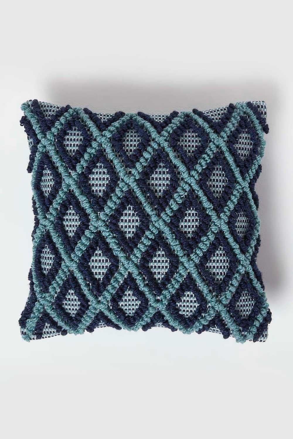 Homescapes Tula Handwoven Textured Navy & Teal Cushion