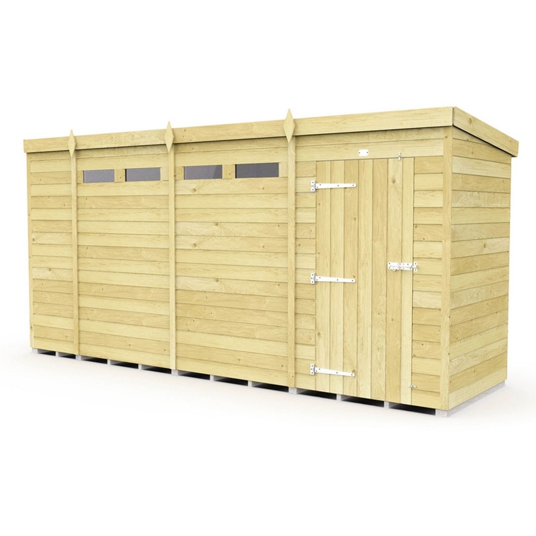 Buttercup Farm 15 x 4 Feet Pent Security Shed - Single Door - L118 x W454 x H201 cm in Brown