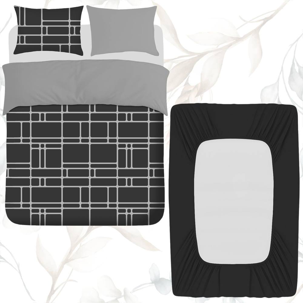 Grace Premium 4 Pack Microfiber Duvet Cover Set with Fitted Sheet in Black