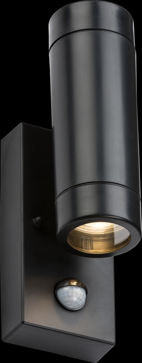 Netlighting Knightsbridge EAMON 230V IP44 GU10 Polycarbonate UpDown wall light with PIR Black EAPIR2BK