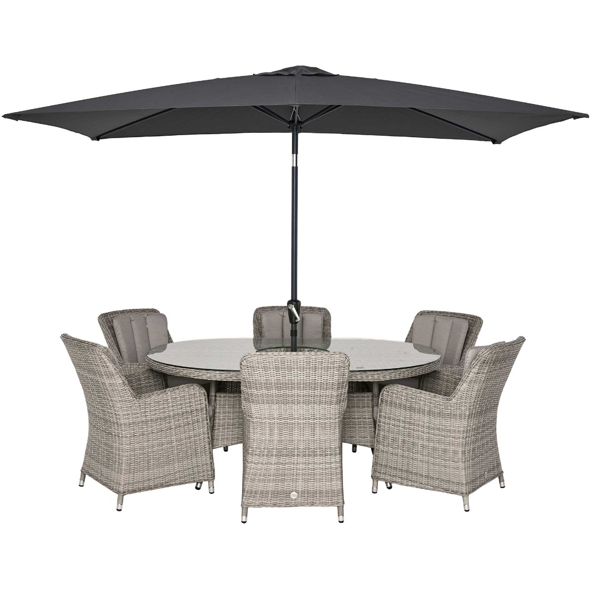Hathaway 6 Seat Oval Garden Dining Set in Light Grey Weave and Grey Fabric