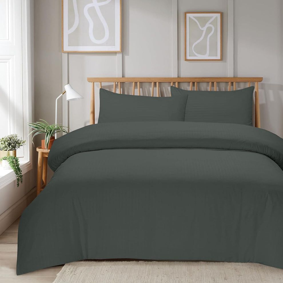 New Edge Blinds Mayfair Stripe Duvet Set in Natural - Double in Grey