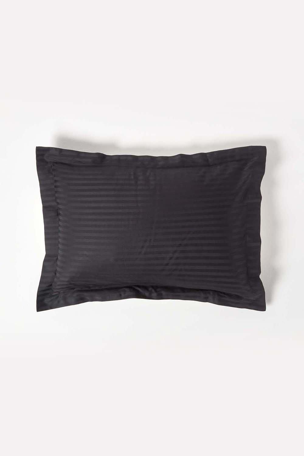 Homescapes Egyptian Cotton Satin Stripe Oxford Pillowcase 330 TC in Black