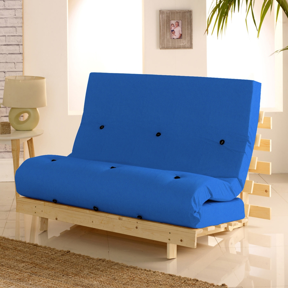 Metro Pine Wooden 1 Seater Chair/Folding Guest Bed with Dark Blue Futon Mattress - 2ft6 Small Single