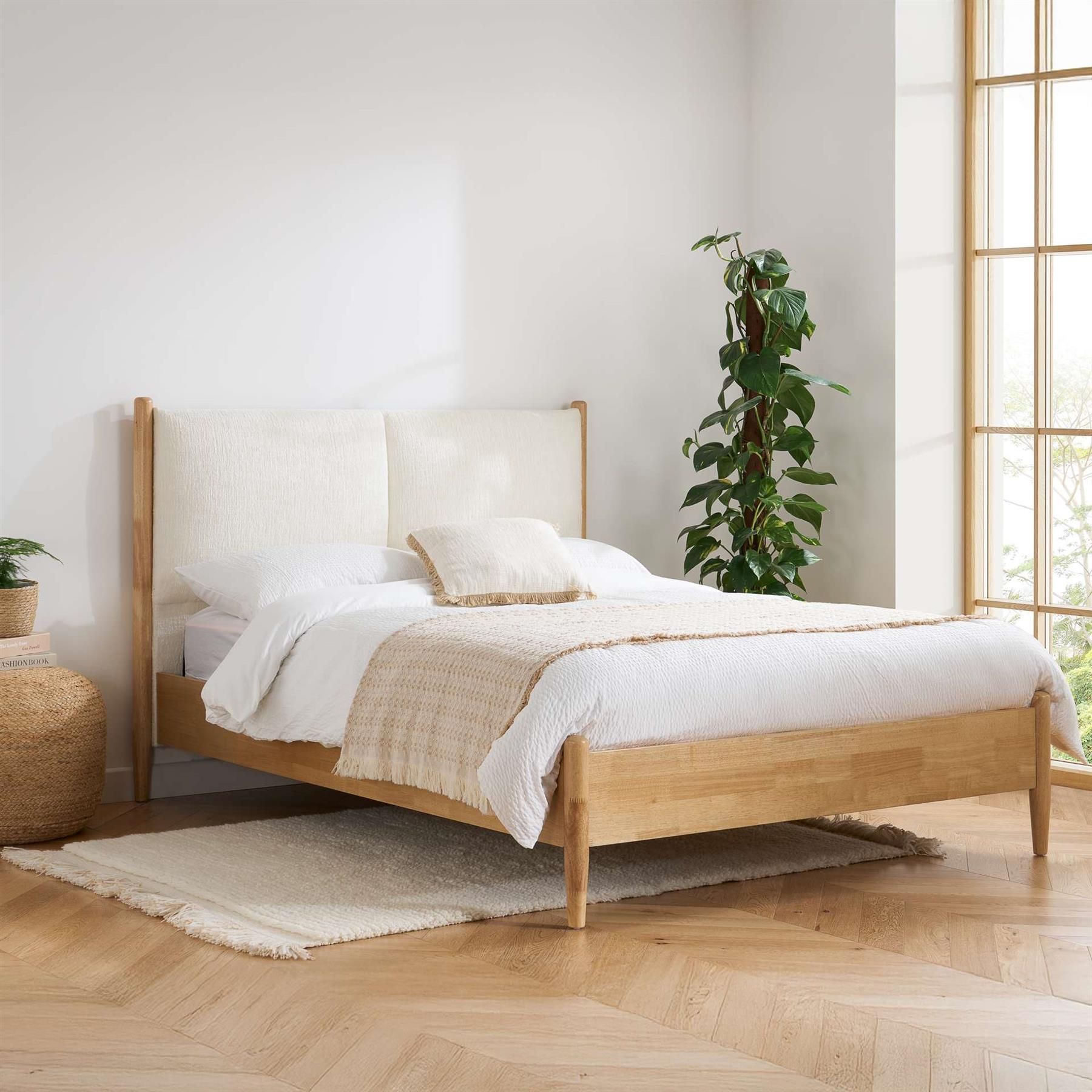 Birlea Marley Cream Fabric & Oak Wood Bed Frame King Size