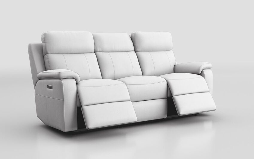 White Calboli 3 Seater Power Recliner Sofa with Power Head Tilt