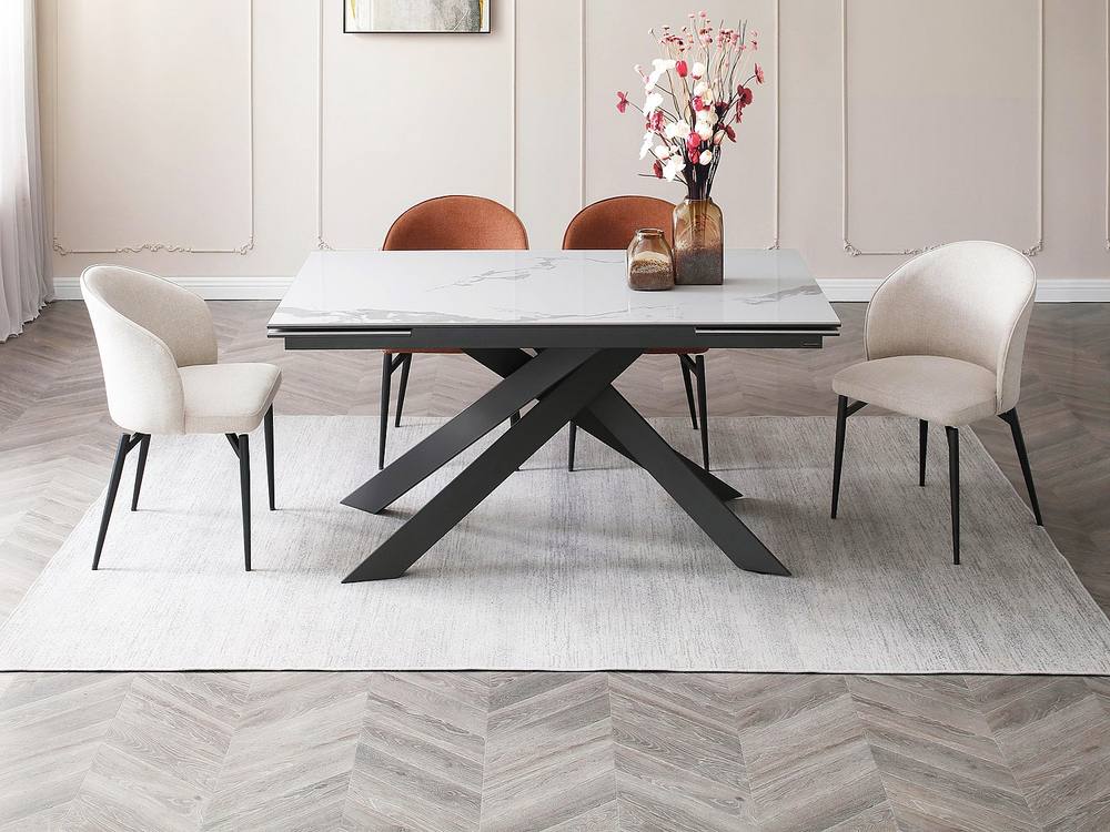 Vente-unique 6 - 10 Seater Extendable Dining Table In Ceramic & Metal - White and in Grey