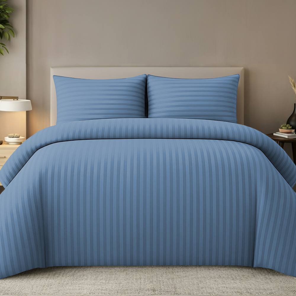 Grace Embossed Satin Stripe Duvet Cover Sets in Blue