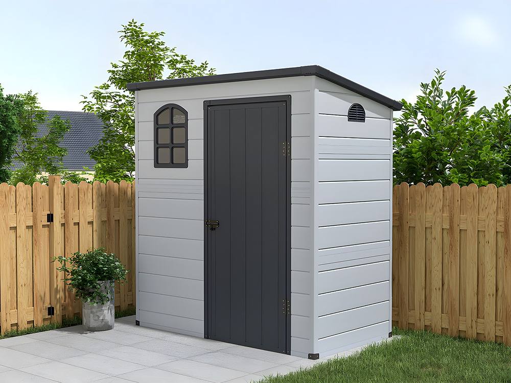 Vente-unique Anthracite Grey Resin Garden Shed 2, 09 M²- NERIO in Light Grey