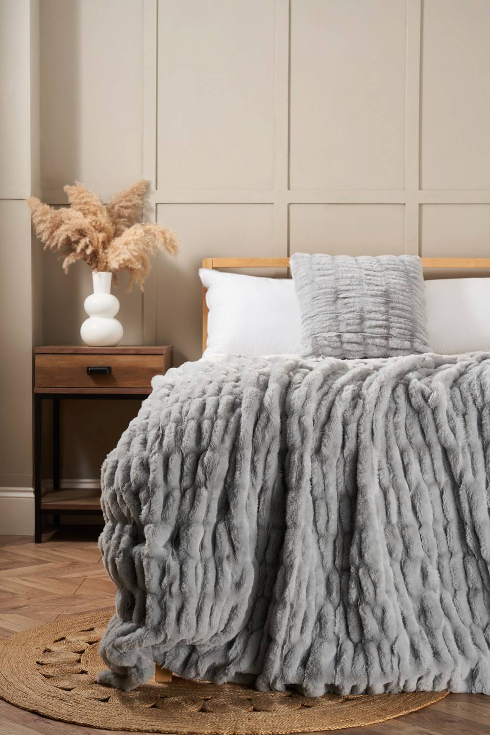 BHS Ruched Faux Fur Throw in Grey