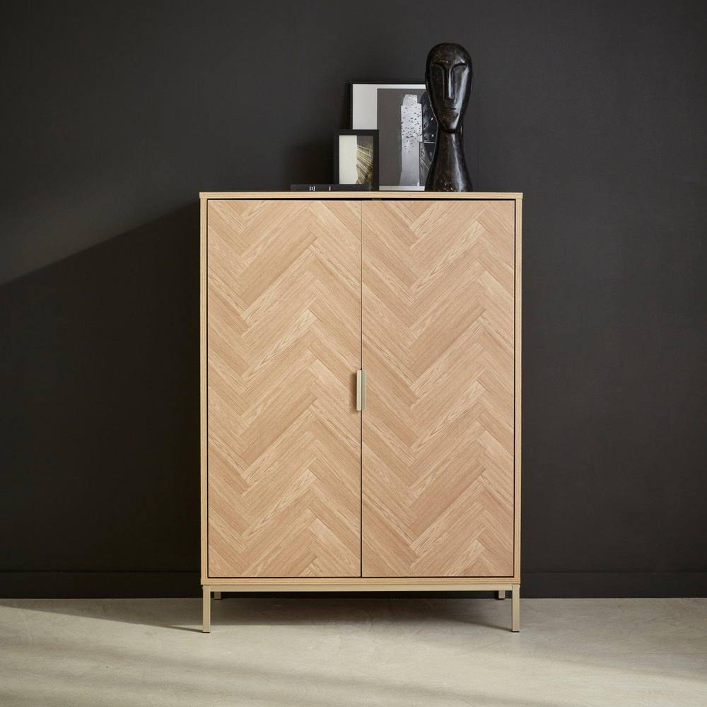 sweeek 110cm Herringbone Storage Cabinet With 2 Doors in Light Brown