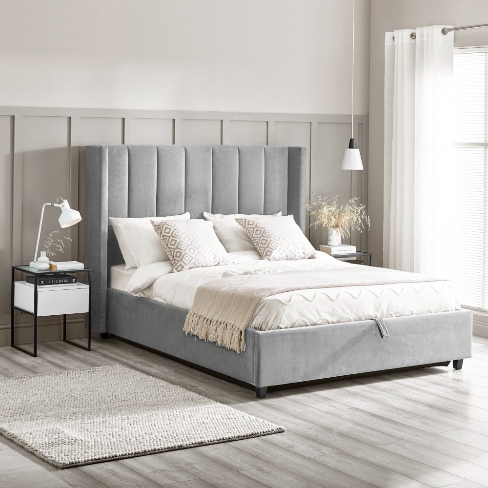 Taylor - King Size - Winged Ottoman Storage Bed - Grey - Fabric - 5ft