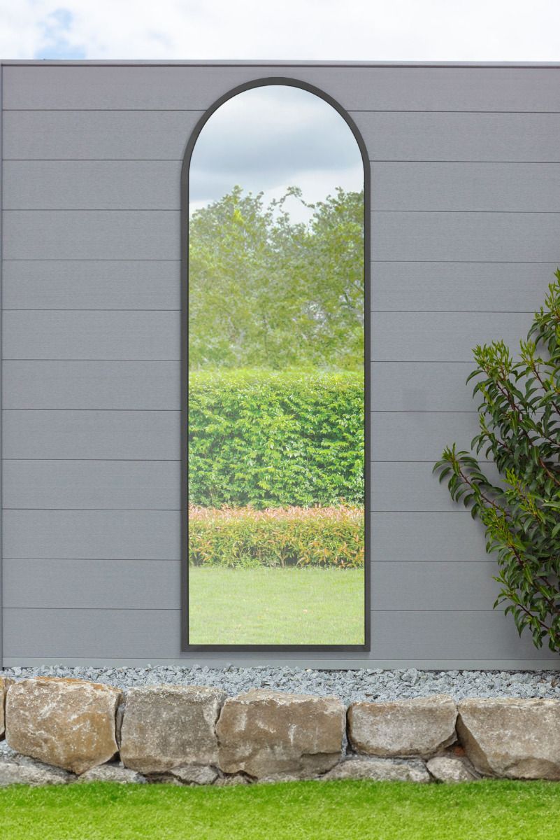 MirrorOutlet Black Framed Arched Garden Wall Mirror 71" X 24" (180CM X 60CM)