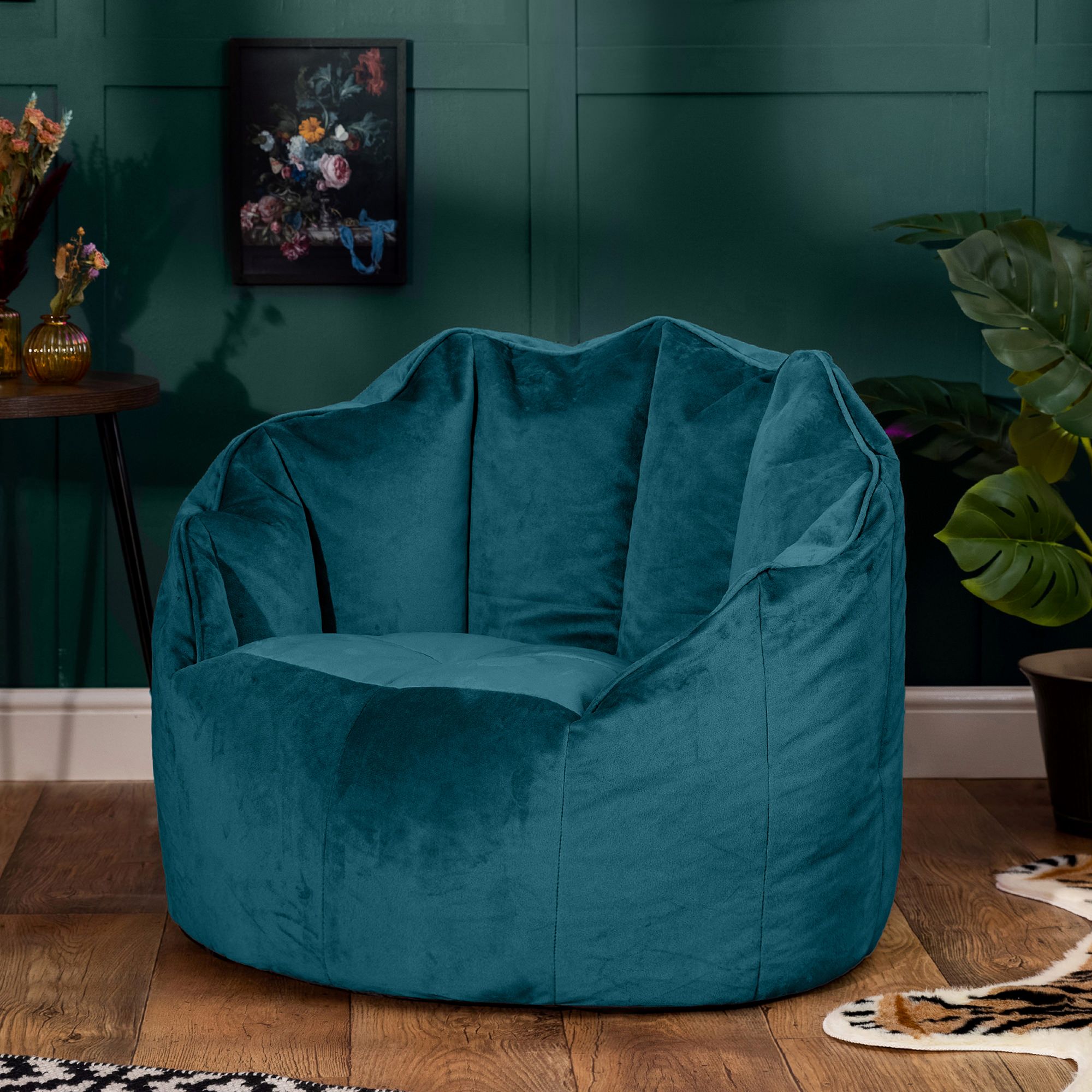 icon Sirena Scallop Chair Bean Bag Charcoal Grey Velvet Bean Bags in Teal