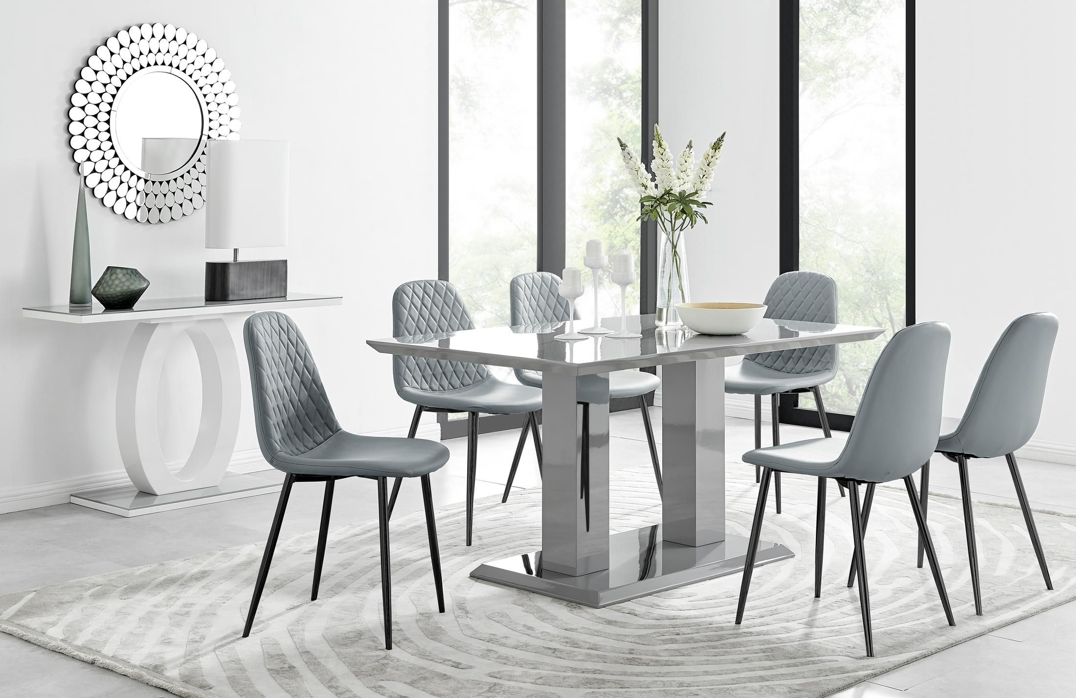 FurnitureboxUK Imperia 6 Grey Dining Table & 6 Corona Black Leg Chairs