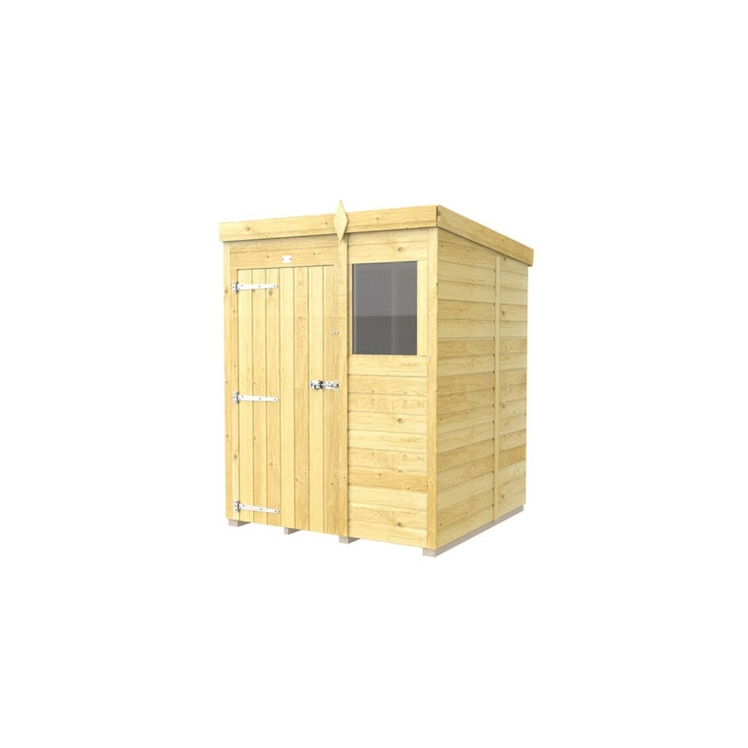 Buttercup Farm 5 x 5 Feet Pent Shed - Single Door W/ Windows - L147 x W158 x H201 cm in Brown 2