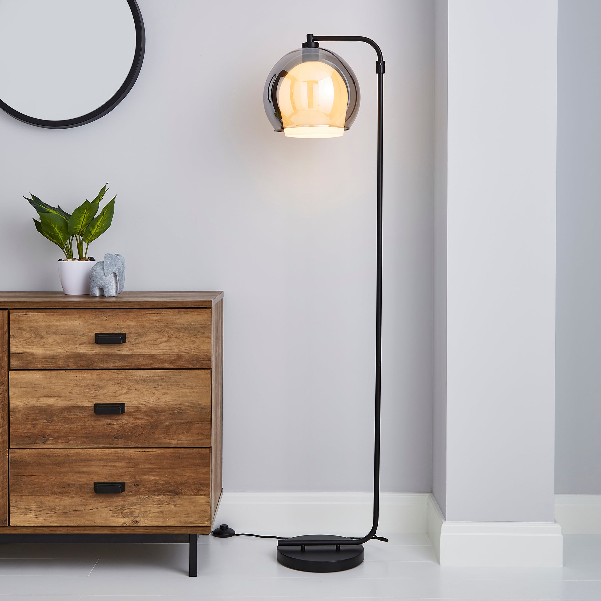 Elements Ramona Double Layered Glass Floor Lamp Black