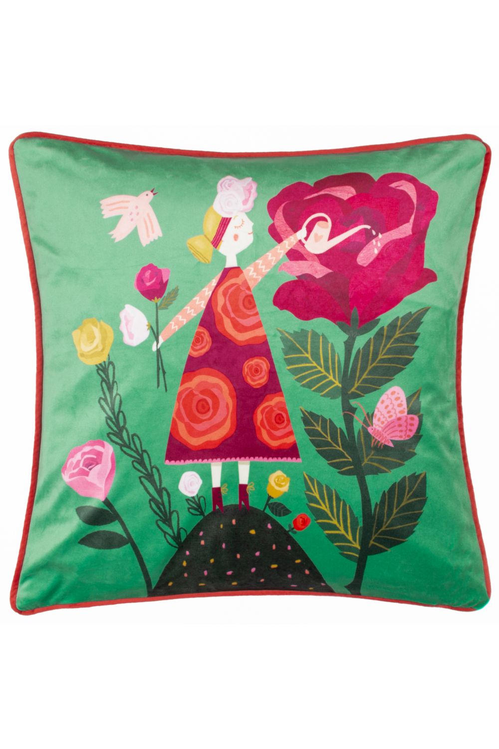 Kate Merritt Flower Piped Velvet Polyester Filled Cushion