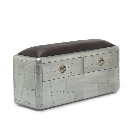 Libero Metal Bench In Brushed Steel And Faux Leather Seat
