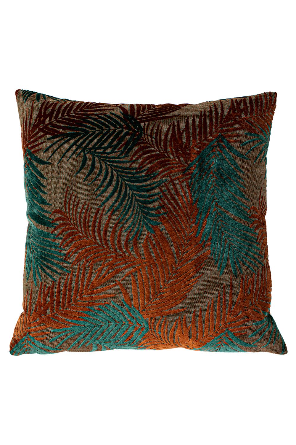 Paoletti Palm Grove Velvet Jacquard Fern Cushion in Teal