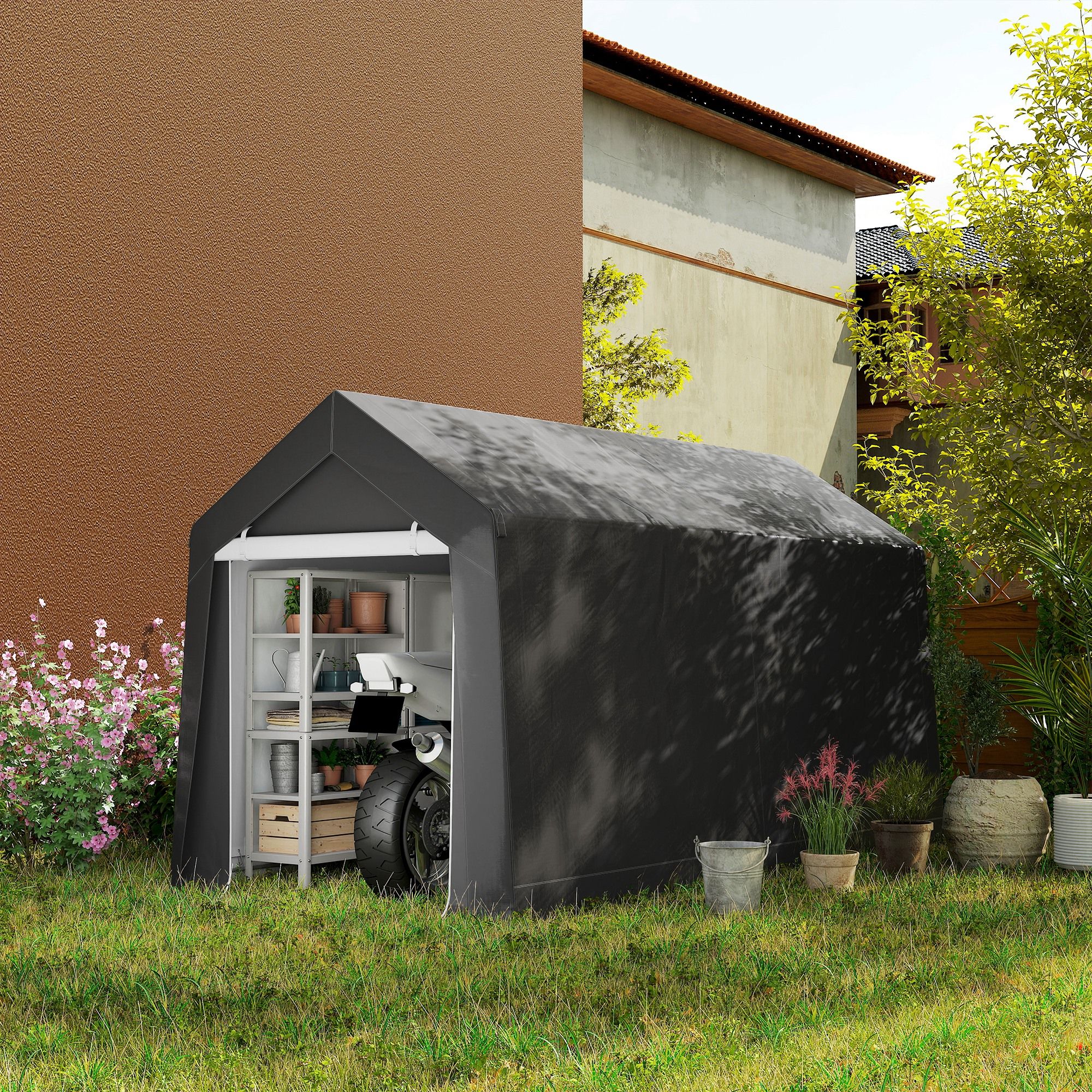 OUTSUNNY 2.1 x 3.6(m) Garden Storage Shed, Waterproof & Heavy Duty Portable Shed in Dark Grey