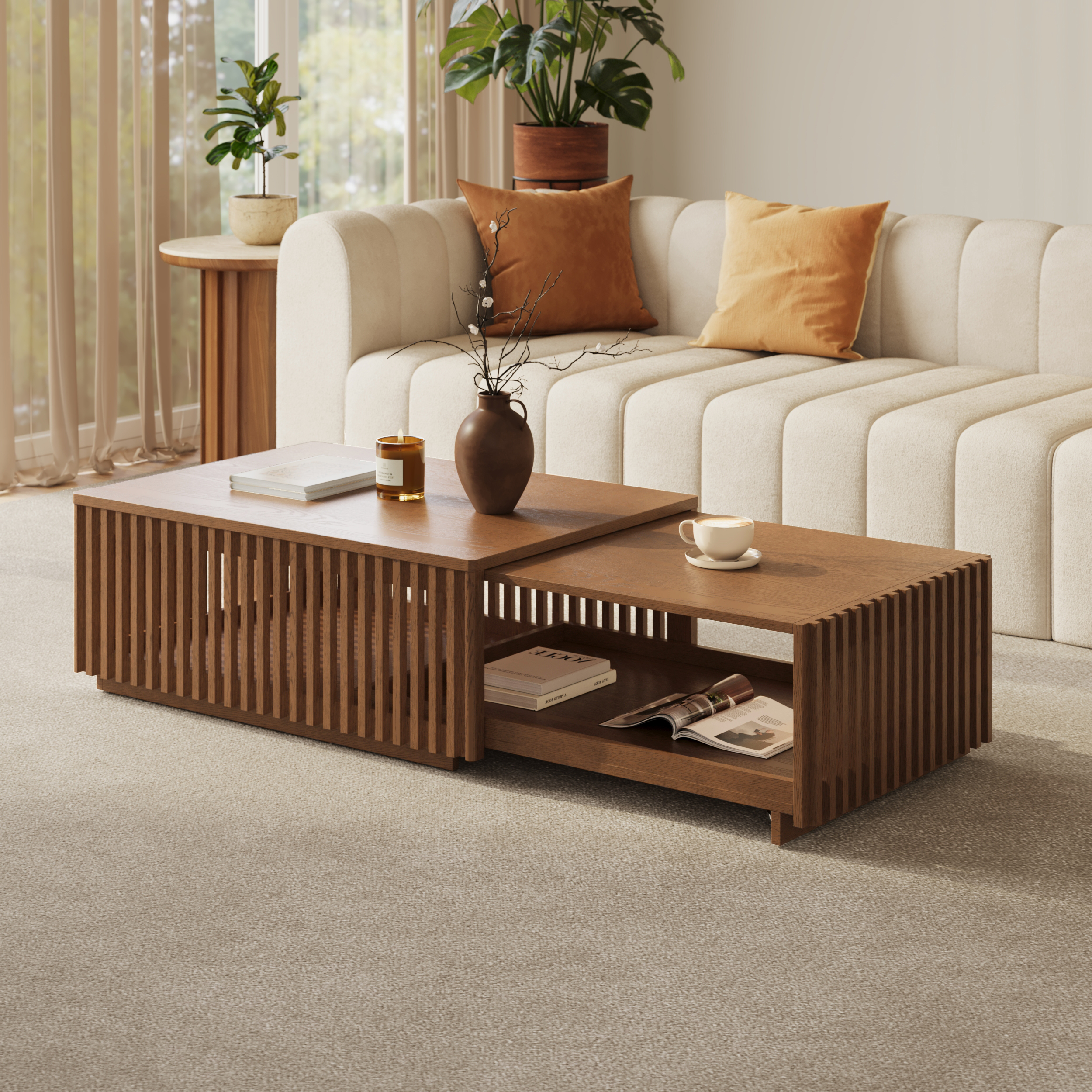 33"-55" Extendable Walnut Coffee Table with Storage