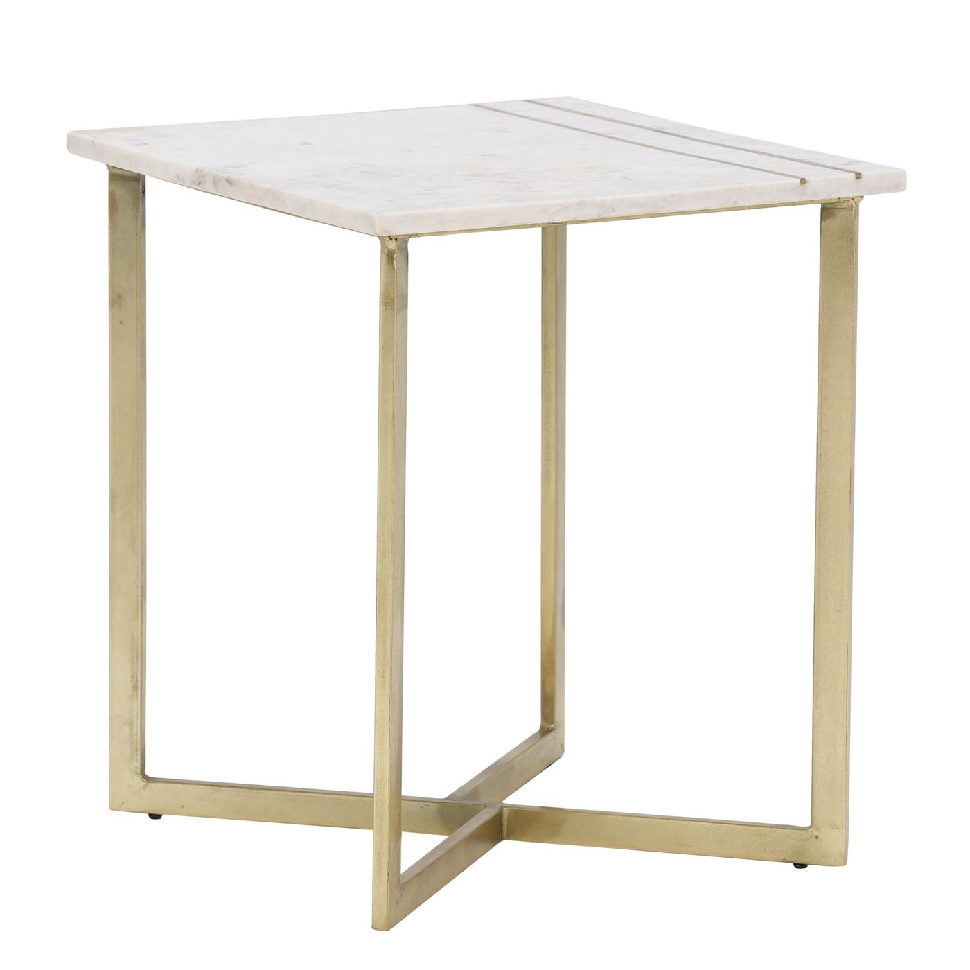 Lillian Side Table, White Marble With Brass Leg
