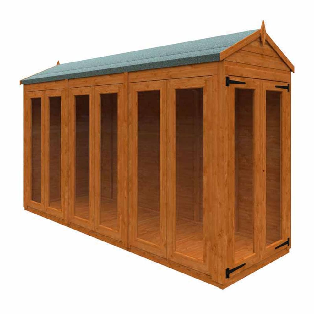 Buttercup Farm 12x4 Flex Apex Full Pane Summerhouse 12mm Flex - L353.8xW115xH219.2 cm in Burnt Orange