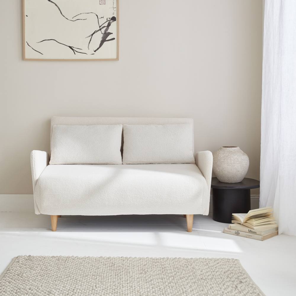 sweeek 2-seater Scandinavian Convertible Sofa With Boucle Fabric in Cream