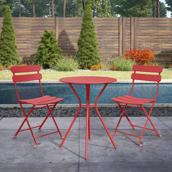 Cosco Outdoor Metal Bistro Set With Round Table In Red