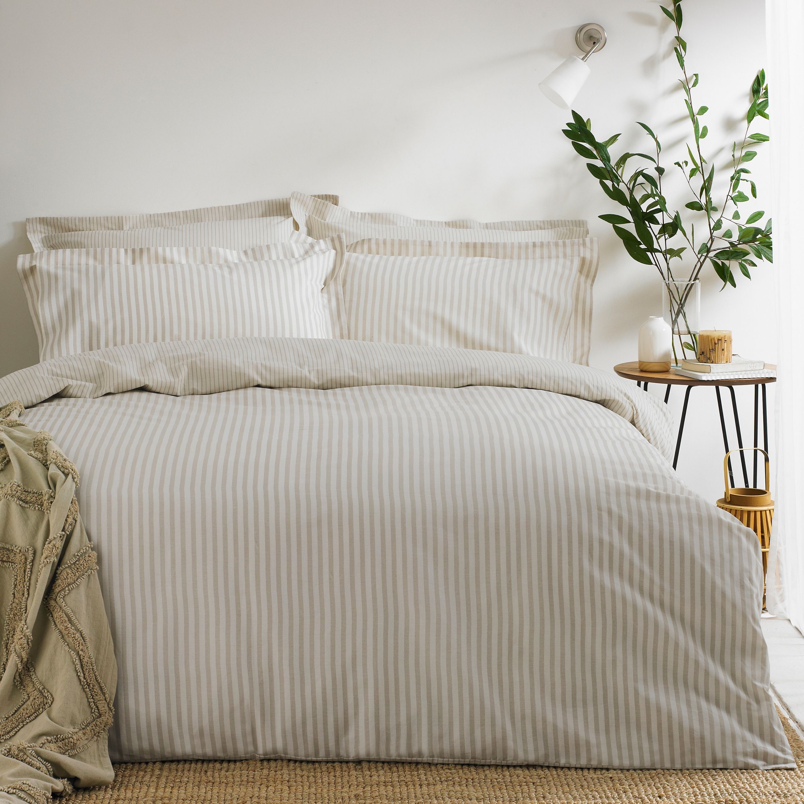 Yard Hebden Striped 100% Cotton Duvet Cover Set in Natural