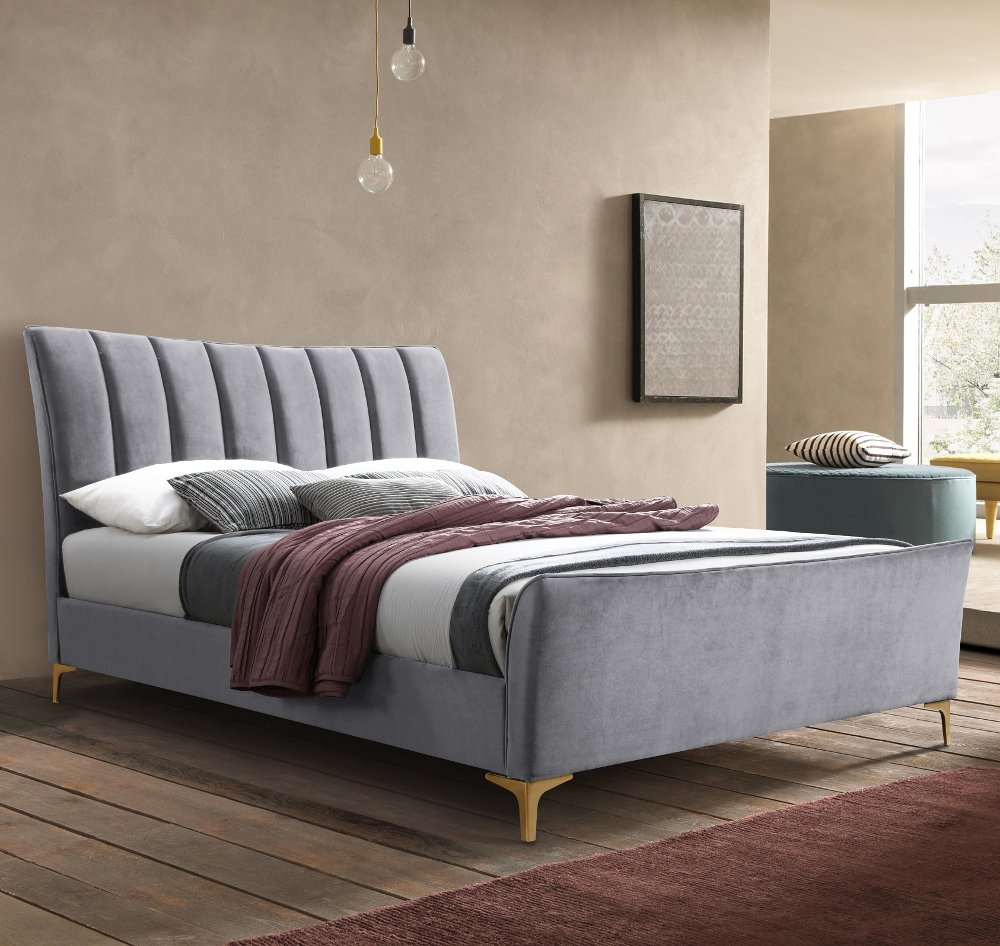 Clover Grey Velvet Fabric Bed Frame - 4ft Small Double