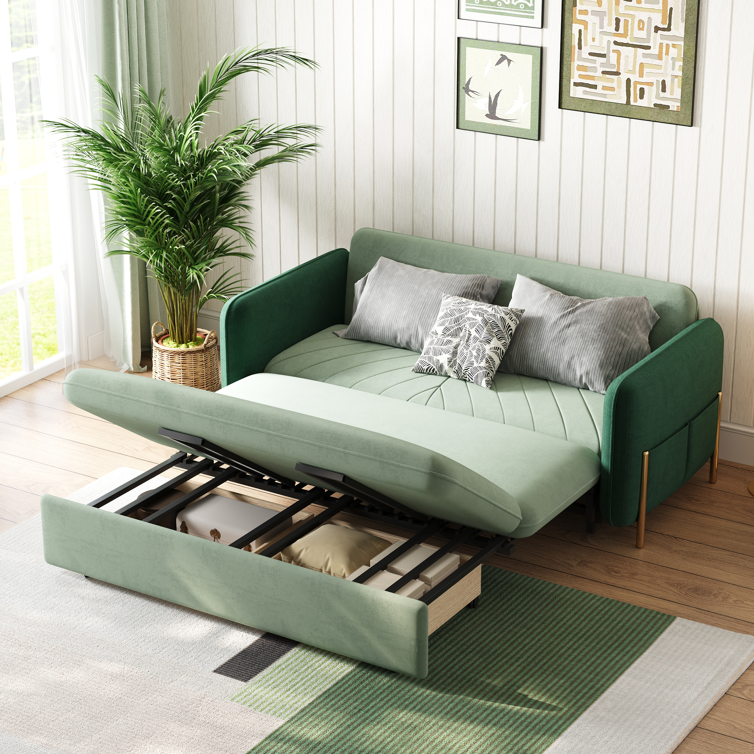 1525mm Queen 3-seater Velvet Convertible Sofa Bed