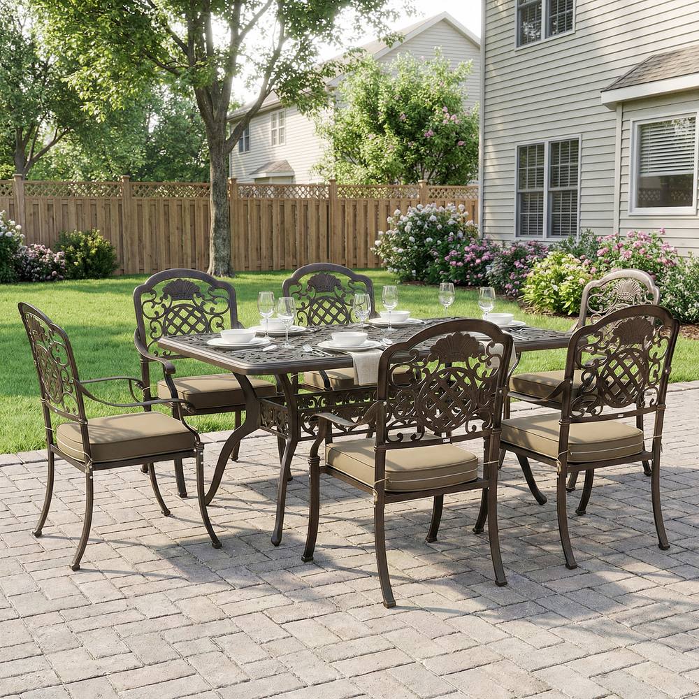 OUTSUNNY Outdoor Dining Set with Cushions, Parasol Hole, Bronze Tone